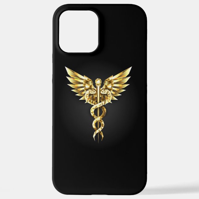 Funda Para iPhone Símbolo poligonal de oro Caduceus (Reverso )
