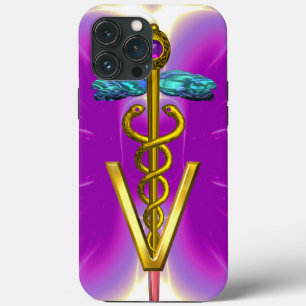 Funda Para iPhone 13 Pro Max SÍMBOLO VETERINARIO CADUCEO DE ORO / Rosa Fucsia