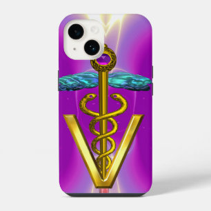 Funda Para iPhone 14 SÍMBOLO VETERINARIO CADUCEO DORADO / Rosa Fucsia
