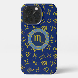 Funda Para iPhone 13 Pro Símbolos Escorpio Zodiaco+Astrología Patrón Gld+Bl
