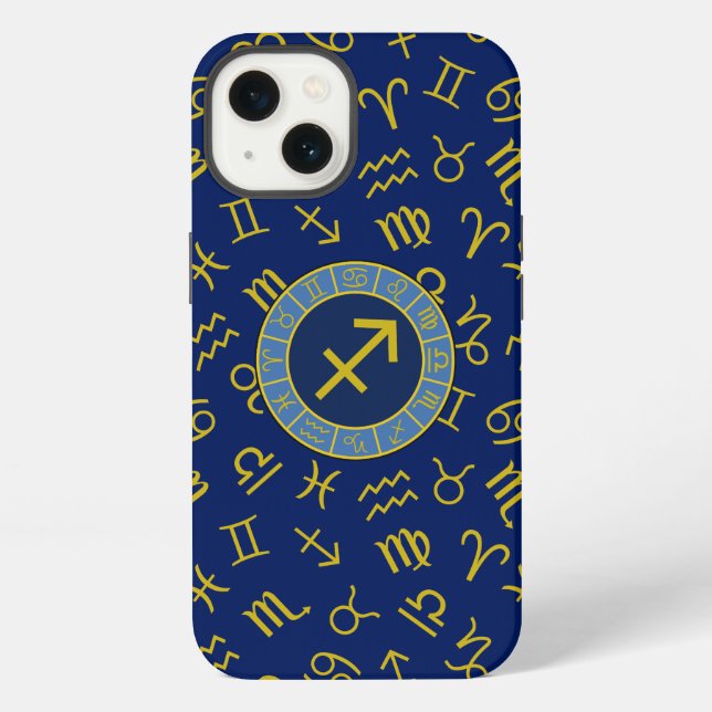 Funda Para iPhone Símbolos Zodiaco + Astrología Ptn Gld+Blues (Reverso )