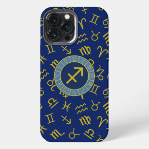 Funda Para iPhone 13 Pro Max Símbolos Zodiaco + Astrología Ptn Gld+Blues