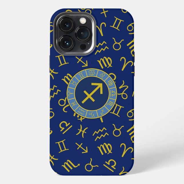 Funda Para iPhone Símbolos Zodiaco + Astrología Ptn Gld+Blues (Reverso )