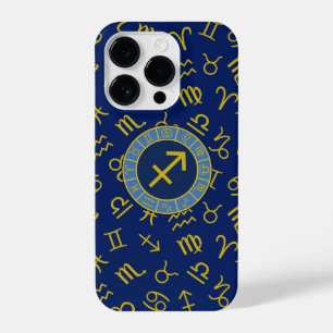Funda Para iPhone 14 Pro Símbolos Zodiaco + Astrología Ptn Gld+Blues