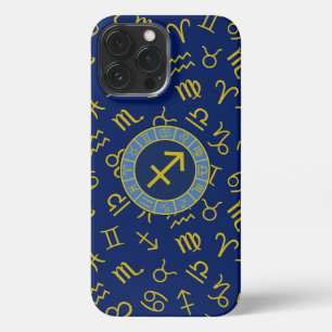 Funda Para iPhone 13 Pro Max Símbolos Zodiaco + Astrología Ptn Gld+Blues