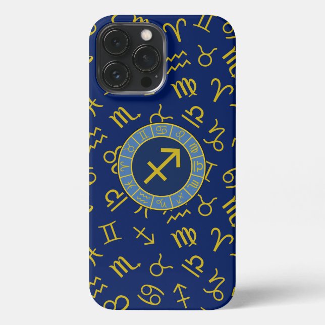 Funda Para iPhone Símbolos Zodiaco + Astrología Ptn Gld+Blues (Reverso )