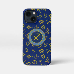 Funda Para iPhone 13 Mini Símbolos Zodiaco + Astrología Ptn Gld+Blues