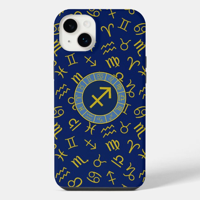 Funda Para iPhone Símbolos Zodiaco + Astrología Ptn Gld+Blues (Reverso)