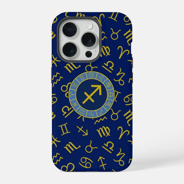 Funda Para iPhone Símbolos Zodiaco + Astrología Ptn Gld+Blues (Reverso )