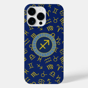 Funda Para iPhone 14 Pro Max Símbolos Zodiaco + Astrología Ptn Gld+Blues