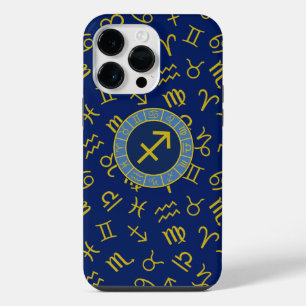 Funda Para iPhone 14 Pro Max Símbolos Zodiaco + Astrología Ptn Gld+Blues