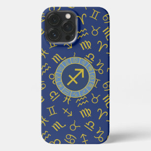 Funda Para iPhone 13 Pro Max Símbolos Zodiaco + Astrología Ptn Gld+Blues