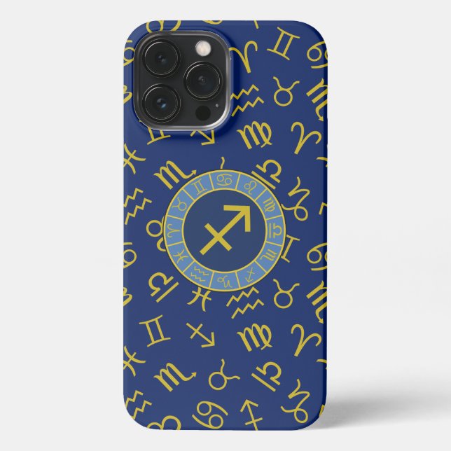 Funda Para iPhone Símbolos Zodiaco + Astrología Ptn Gld+Blues (Reverso )