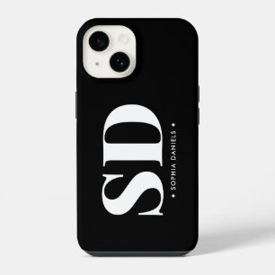 Funda Para iPhone 14 Simple 2 Monograma Retro Inicial Blanco Negro