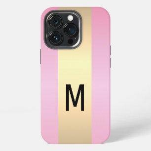 Funda Para iPhone 13 Pro Simple Elegante Rosa Dorado Metálico monogramado