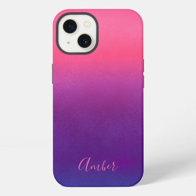Funda Para iPhone Simple Texto Personalizado con Gradiente Rosa Azul (Reverso )
