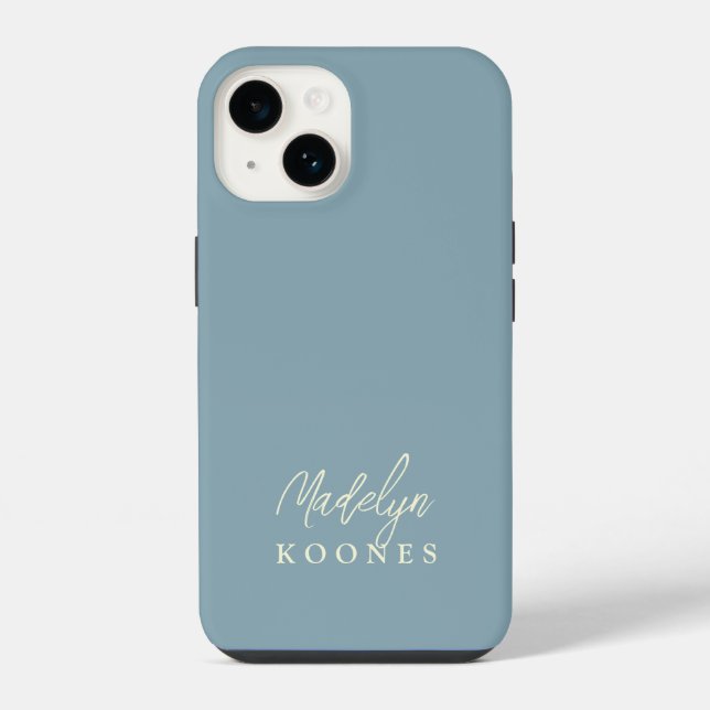 Funda Para iPhone Simple y Moderno Nombre con Letra Script Dusty Blu (Reverso )