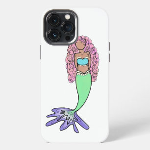 Funda Para iPhone 13 Pro Max sirena arcoíris rosa azul morado verde negro rizad