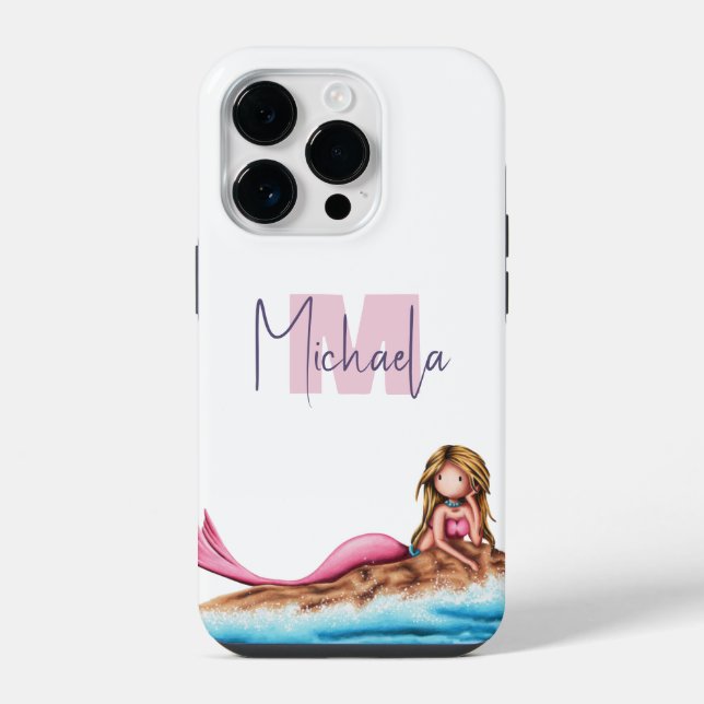 Funda Para iPhone Sirena femenina con monograma (Reverso )