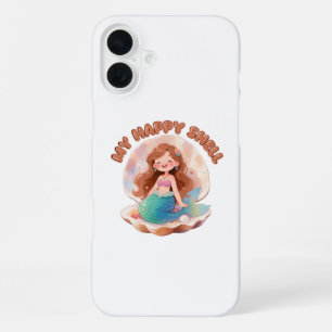 Funda Para iPhone 16 Plus Sirena Linda Cota Feliz Concha Estética Pastel