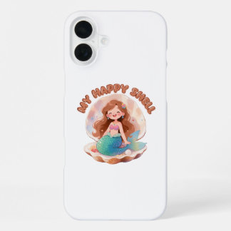 Funda Para iPhone 16 Plus Sirena Linda Cota Feliz Concha Estética Pastel