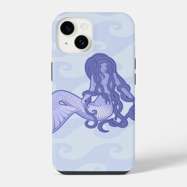 Funda Para iPhone Sirena sentada azul (Reverso )