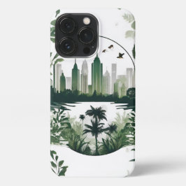Funda Para iPhone 13 Pro Skyline in Grüntönen Stadt Natur Aquarell