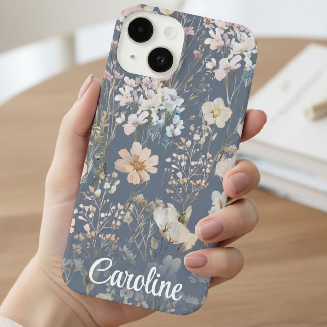 Funda Para iPhone Slate Blue Floral Personalized  (Subido por el creador)