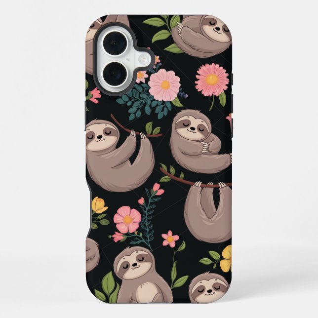 Funda Para iPhone Sleepy Sloths & Floral (Reverso )