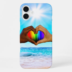 Funda Para iPhone 16 Plus SlipperyJoe gradiente de corazón de arcoíris vívid