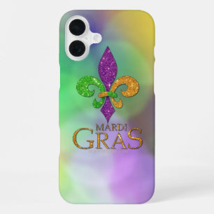 Funda Para iPhone 16 Plus SlipperyJoe's festivo tema de Mardi Gras púrpura v