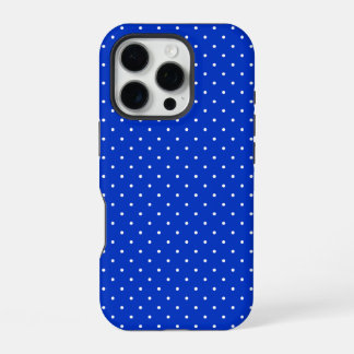 Funda Para iPhone 16 Pro Small White Polka Dots on Cobalt Blue Phone Case