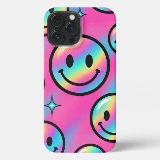 Funda Para iPhone 13 Pro Max Smiley Arc-en-Ciel – Coque iPhone Rétro Y2K 