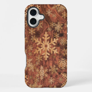 Funda Para iPhone 16 Plus Snowflakes Wood Inlay Graphic Print Decor on a