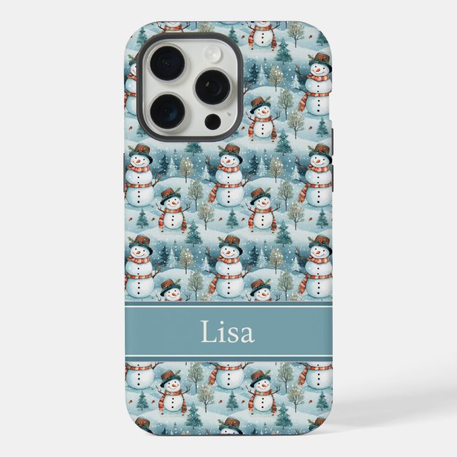 Funda Para iPhone Snowman Pattern Phone Case with Custom Name (Reverso )