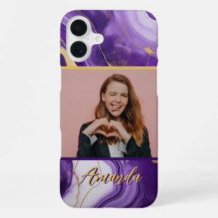Funda Para iPhone 16 Plus Sofisticada foto de mármol morado y dorado