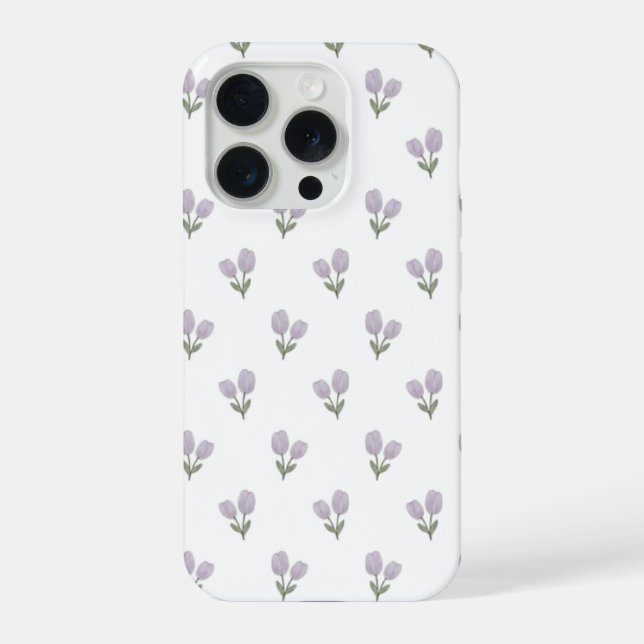 Funda Para iPhone Soft Purple Tulip Pattern Minimal Aesthetic Phone  (Reverso )