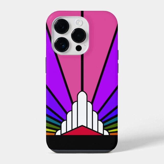 Funda Para iPhone Sol art déco en arcoíris (Reverso )