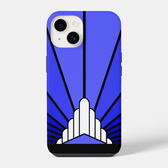 Funda Para iPhone Sol Art Decó en azul (Reverso )