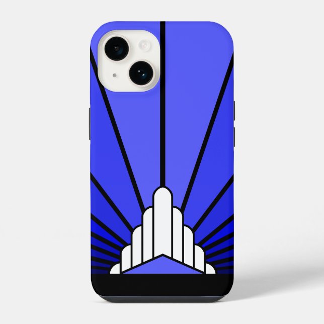 Funda Para iPhone Sol Art Decó en azul (Reverso )