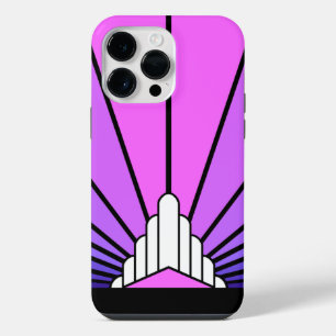 Funda Para iPhone 14 Pro Max Sol Art Decó en morado y rosa