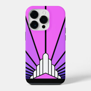 Funda Para iPhone 14 Pro Sol Art Decó en morado y rosa