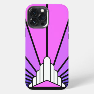 Funda Para iPhone 13 Pro Max Sol Art Decó en morado y rosa