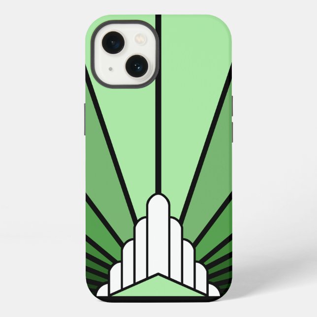 Funda Para iPhone Sol art déco en verde (Reverso )