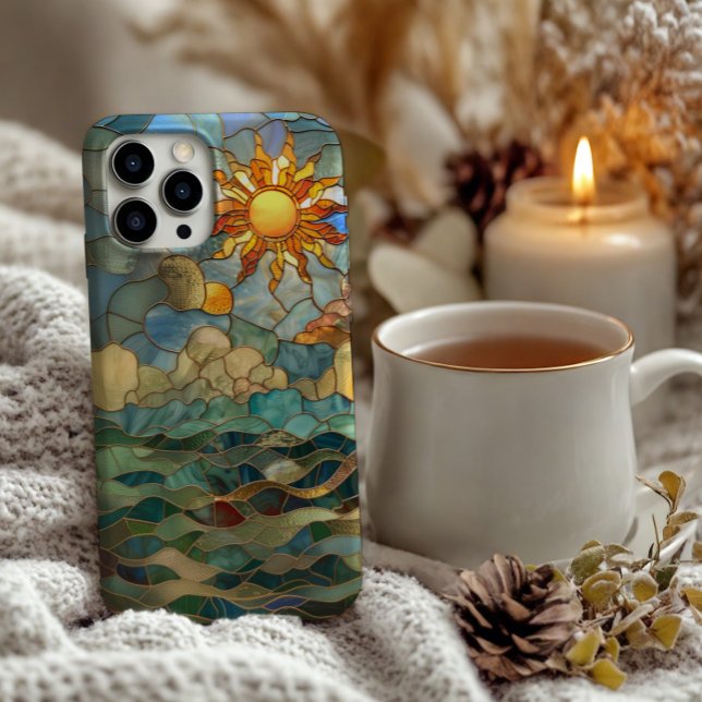 Funda Para iPhone Sol de vidrio manchado, nubes y diseño oceánico (Subido por el creador)
