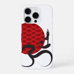 Funda Para iPhone 16 Pro Sol Rojo Asiático Yoga y Caligrafía Zen Moderna Om