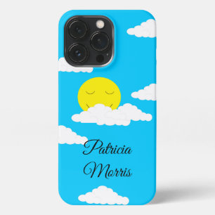 Funda Para iPhone 13 Pro Sol sonriente con nubes: turquesa