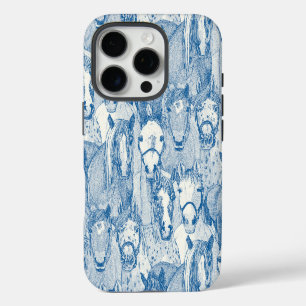 Funda Para iPhone 16 Pro solo caballos azul cobalto mitad perla