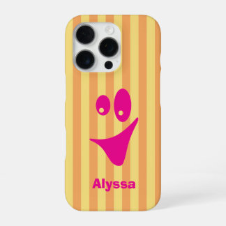 Funda Para iPhone 16 Pro Sonrisa extravagante de rayas naranjas y rosa inte