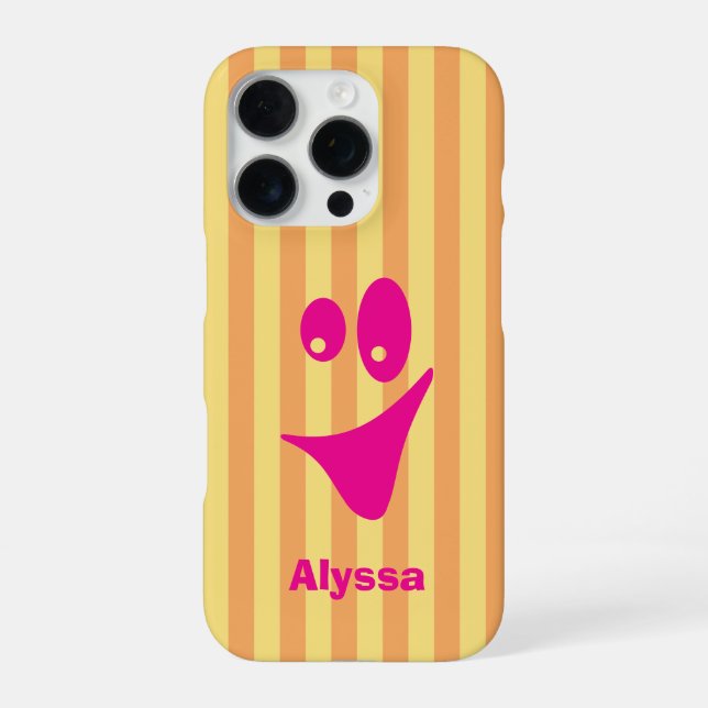 Funda Para iPhone Sonrisa extravagante de rayas naranjas y rosa inte (Reverso)